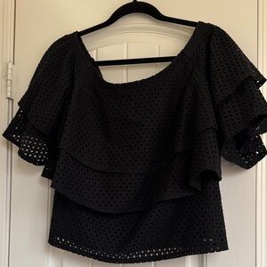 NWT Banana Republic Elegant Black Off the Shoulder Ruffle Top Size S
